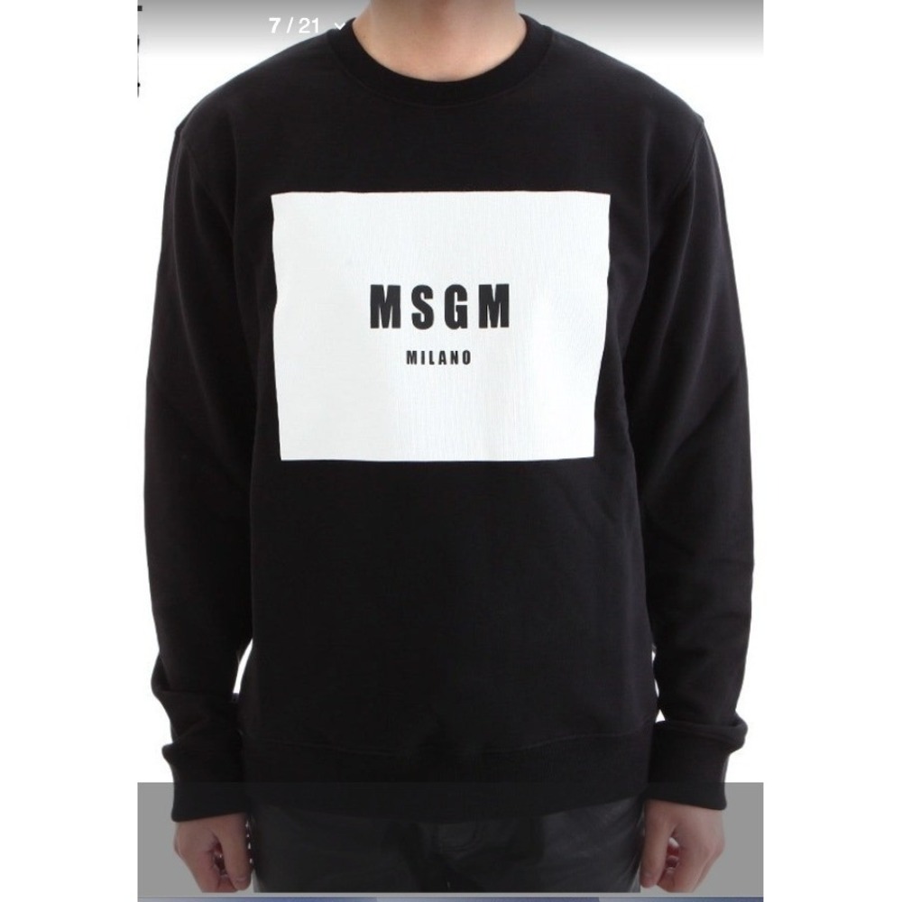MSGM Milano Box Logo Crewneck Sweatshirt Men's Size S Black Pullover Casual